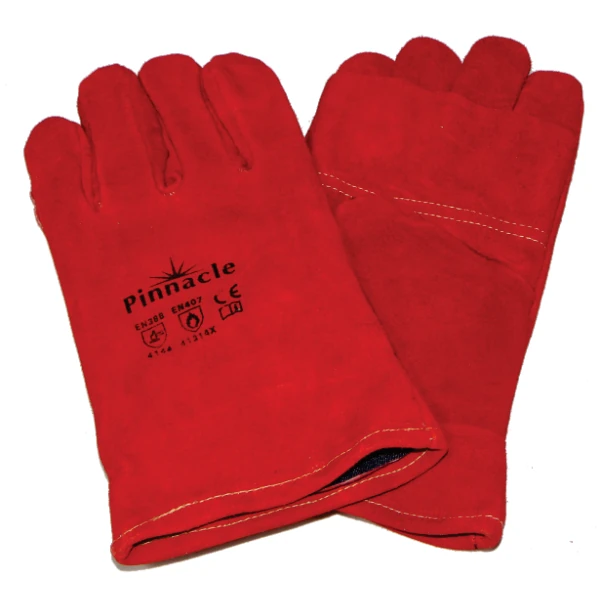 Red heat resistant welding glove wrist length